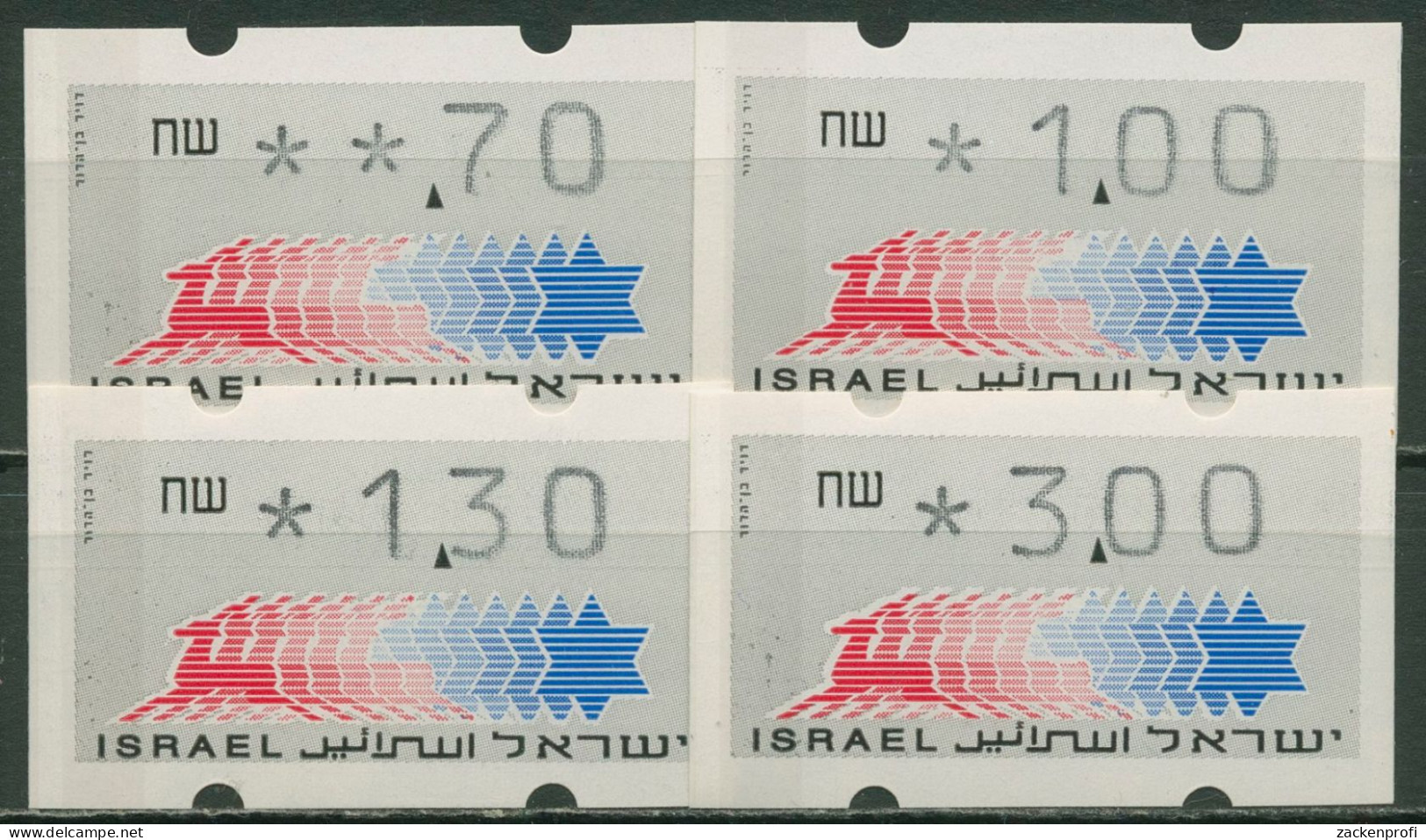 Israel ATM 1990 Hirsch Satz 4 Werte 0,70/1,00/1,30/3,00, ATM 2.5 S Postfrisch - Frankeervignetten (Frama)