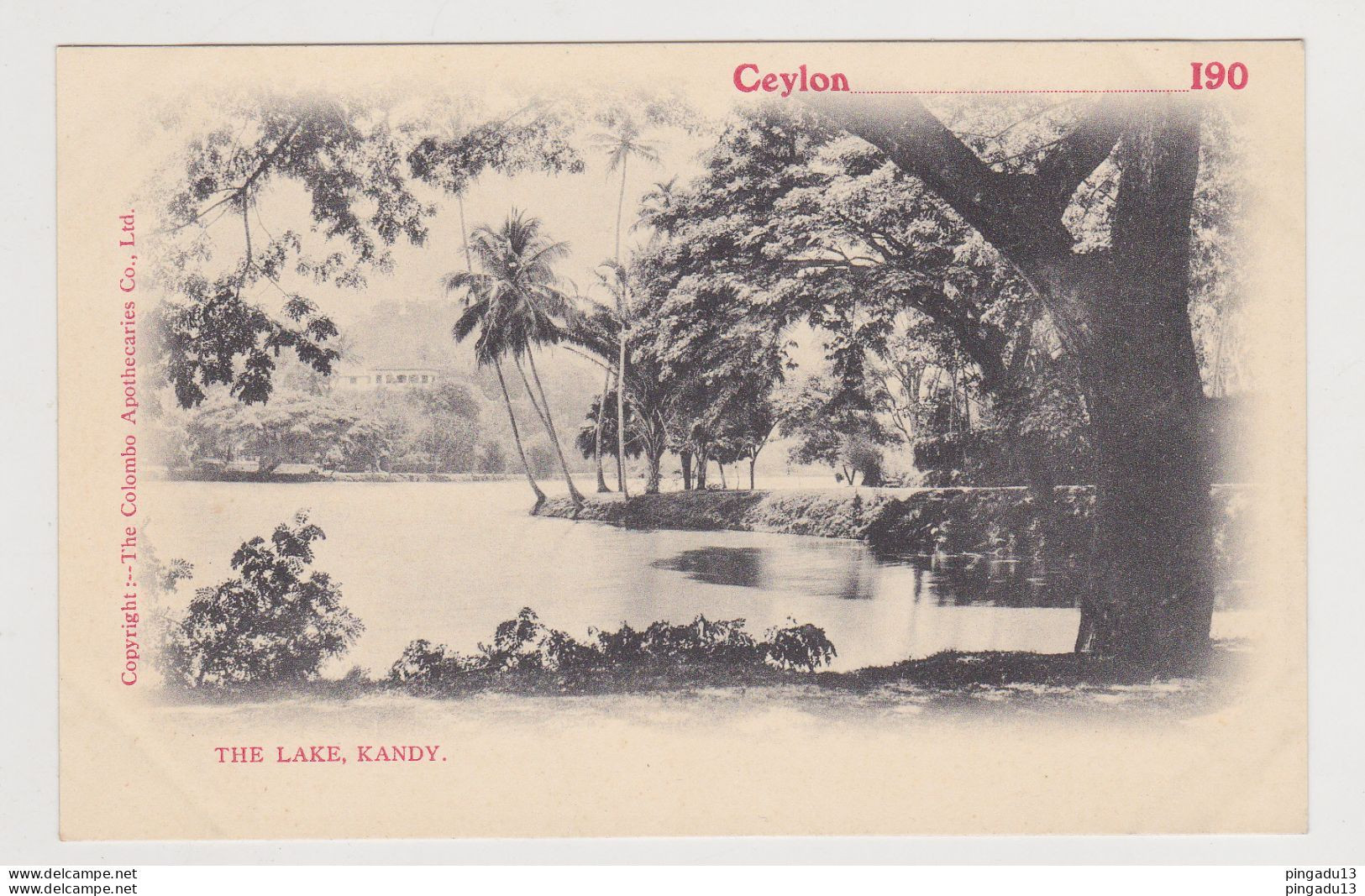 Fixe Ceylon The Lake Kandy Non Circulé Très Bon état Dos Simple - Sri Lanka (Ceylon)