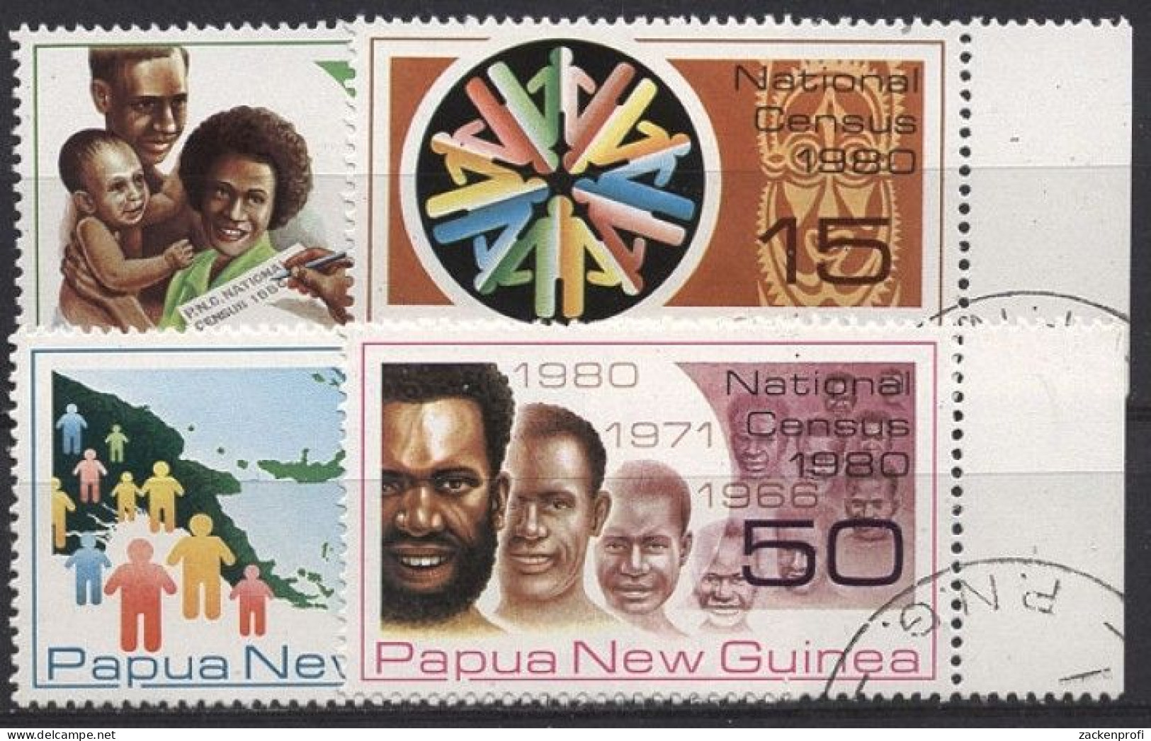 Papua Neuguinea 1980 Volkszählung Personen Landkarte 390/93 Gestempelt - Papouasie-Nouvelle-Guinée