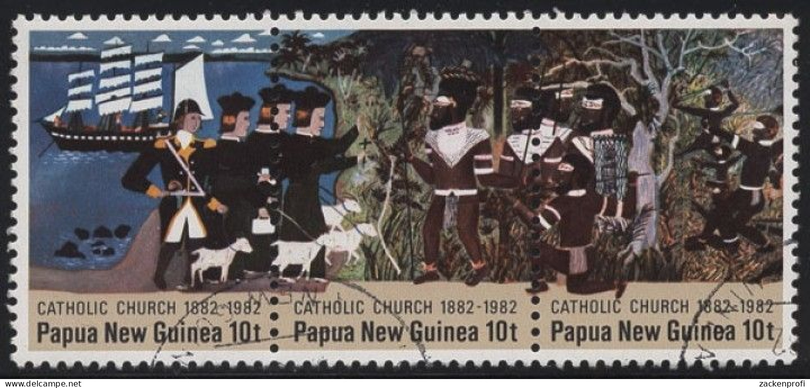 Papua Neuguinea 1982 100 J. Katholische Mission 452/54 ZD Gestempelt - Papua New Guinea