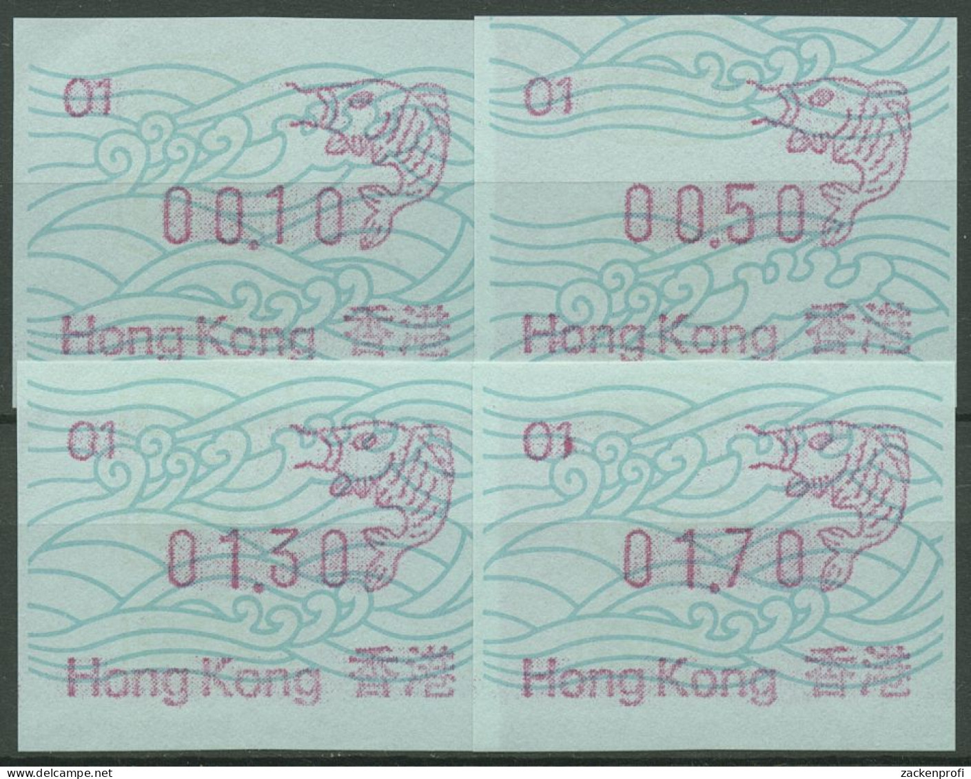 Hongkong 1986 ATM Karpfen Satz 0,10/0,50/1,30/1,70 ATM 1c S1 Postfrisch - Distributeurs