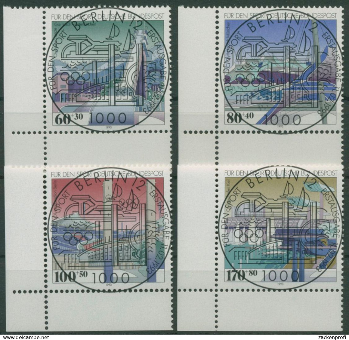 Bund 1993 Sporthilfe Olympiastadien 1650/53 Ecke 3 Mit TOP ESST Berlin (E2088) - Used Stamps