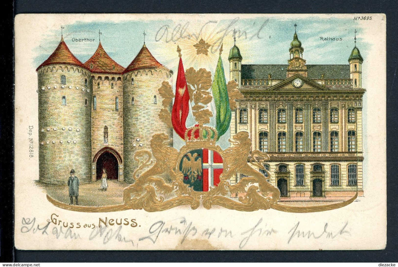AK Neuss 1903 Obertor Und Rathaus Mit Stadtwappen Im Prägedruck (PK0007 - Autres & Non Classés
