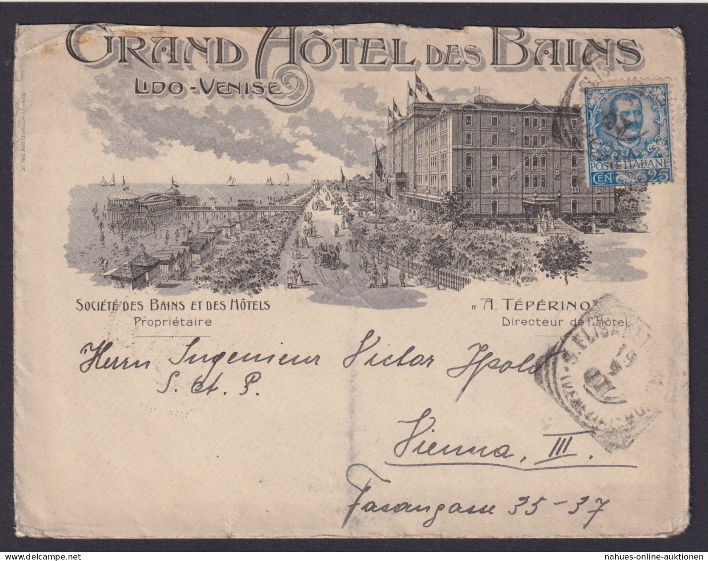 Venedig Italien Schön Illustrierter Hotel Brief Des Baines Nach Wien Österreich - Gebraucht