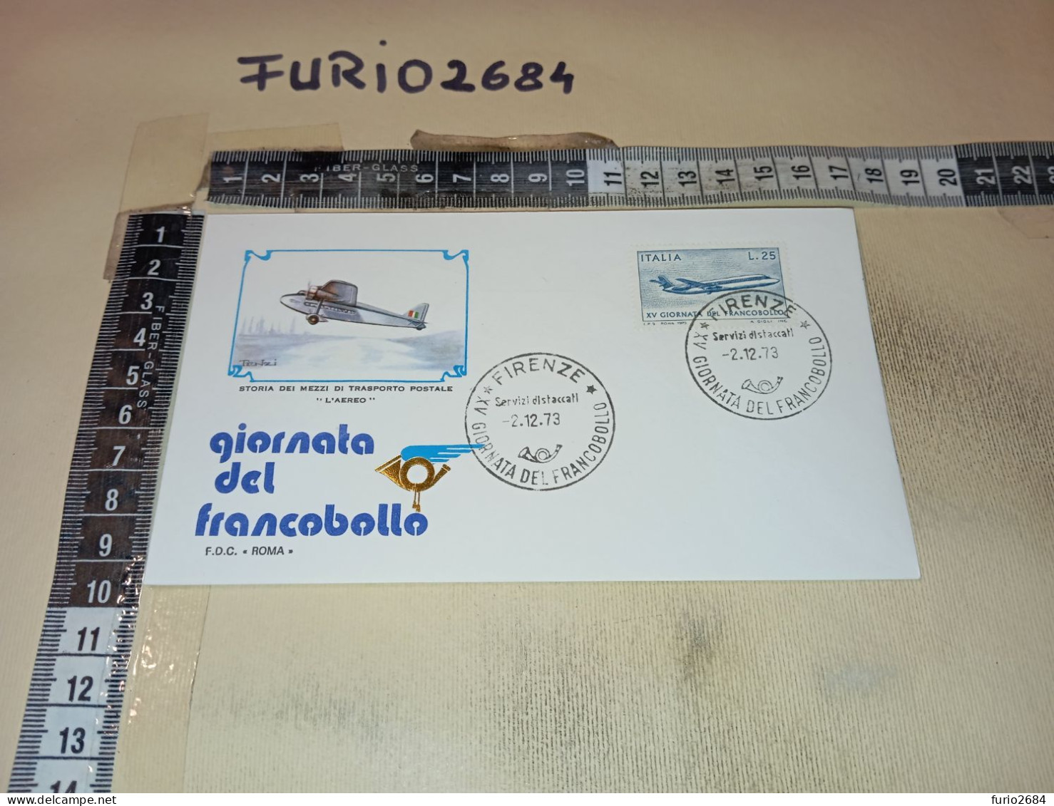 HB12671 FDC ROMA TIMBRO ANNULLO FIRENZE 1973 XV° GIORNATA DEL FRANCOBOLLO STORIA MEZZI DI TRASPORTO AEREO - FDC