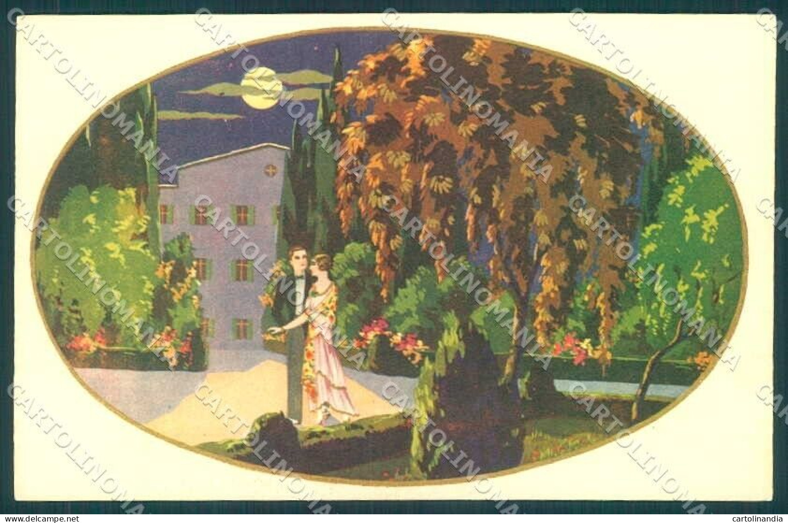 Artist Signed Accornero Lady Romantic Couple Art Deco Moon Degami 2163 Pc VK9332 - Autres & Non Classés