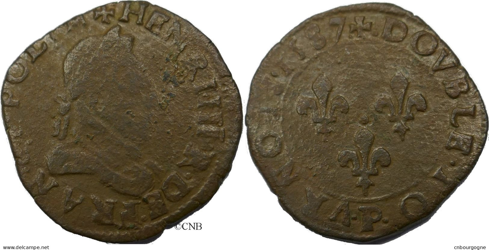 France - Royaume - Henri III - Double Tournois, 2e Type De Dijon, 1587 - Roy0164 - 1574-1589 Heinrich III.