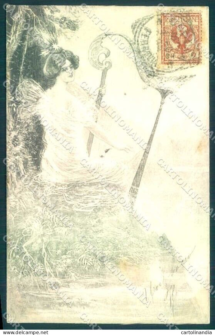 Artist Signed ED Lady Fairy Fantasy Harp Viennoise Art Nouveau Postcard VK9398 - Autres & Non Classés