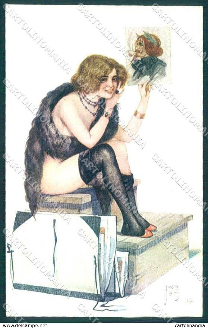 Artist Signed Tam Risque Lady Modele Espiegle Serie 67-5 BACK ABRADED Pc VK9372 - Autres & Non Classés