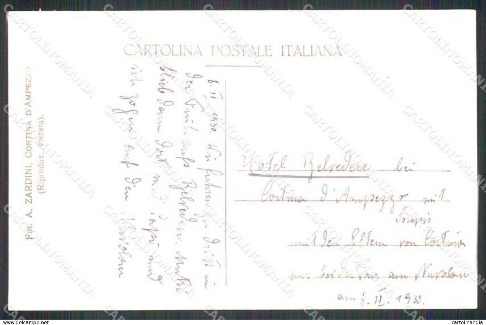 Belluno Cortina D'Ampezzo Ristorante Belvedere Foto Zardini Cartolina RB6591 - Belluno