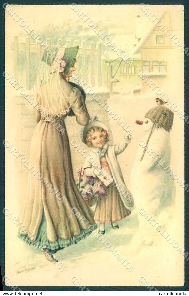 Artist Signed Watral Fashion Glamour Lady Girl Snowman CREASED Postcard VK9400 - Autres & Non Classés