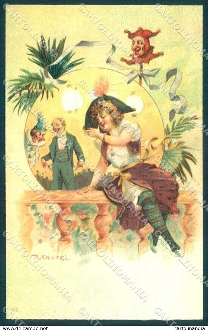 Artist Signed Kratki Lady Carnival Art Nouveau Serie 263 Postcard VK9495 - Autres & Non Classés