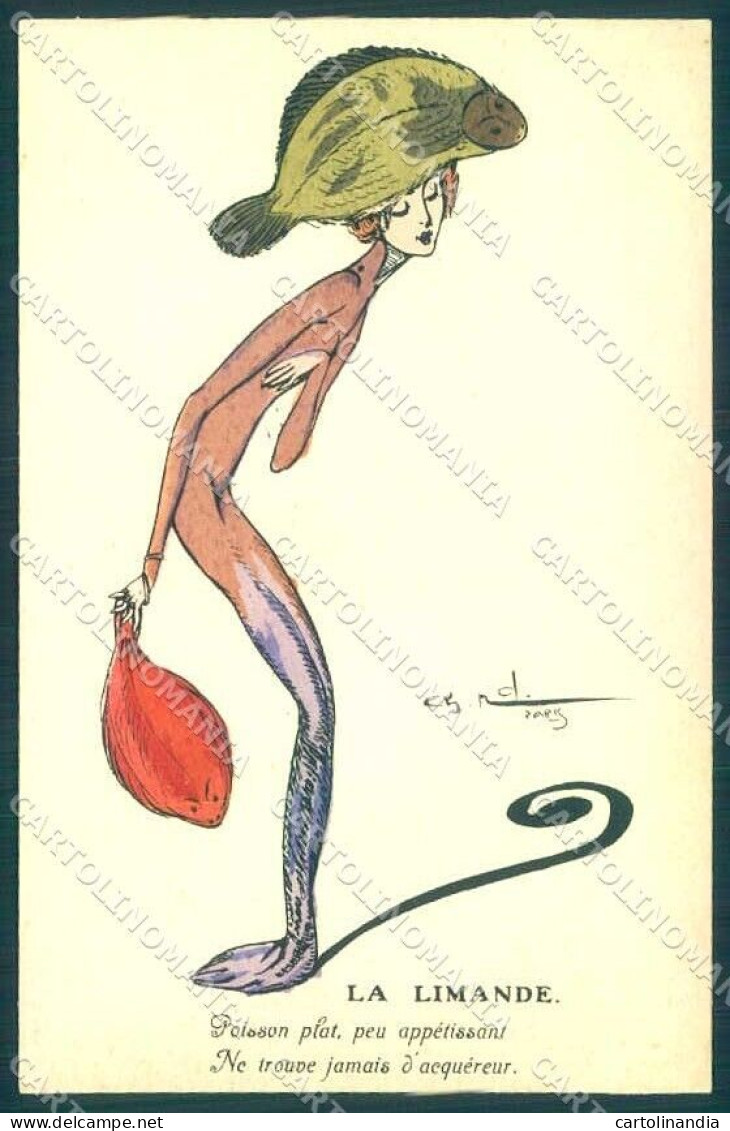 Artist Signed Naillod Fashion Glamour Lady Fish Hand Painted Serie 129 Pc VK9436 - Autres & Non Classés