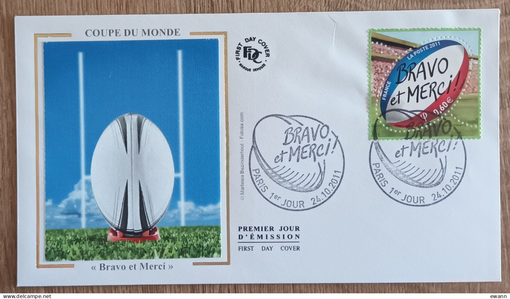 FDC 2011 - YT N°4612 - COUPE DU MONDE DE RUBGY / BRAVO ET MERCI! - PARIS - 2010-2019