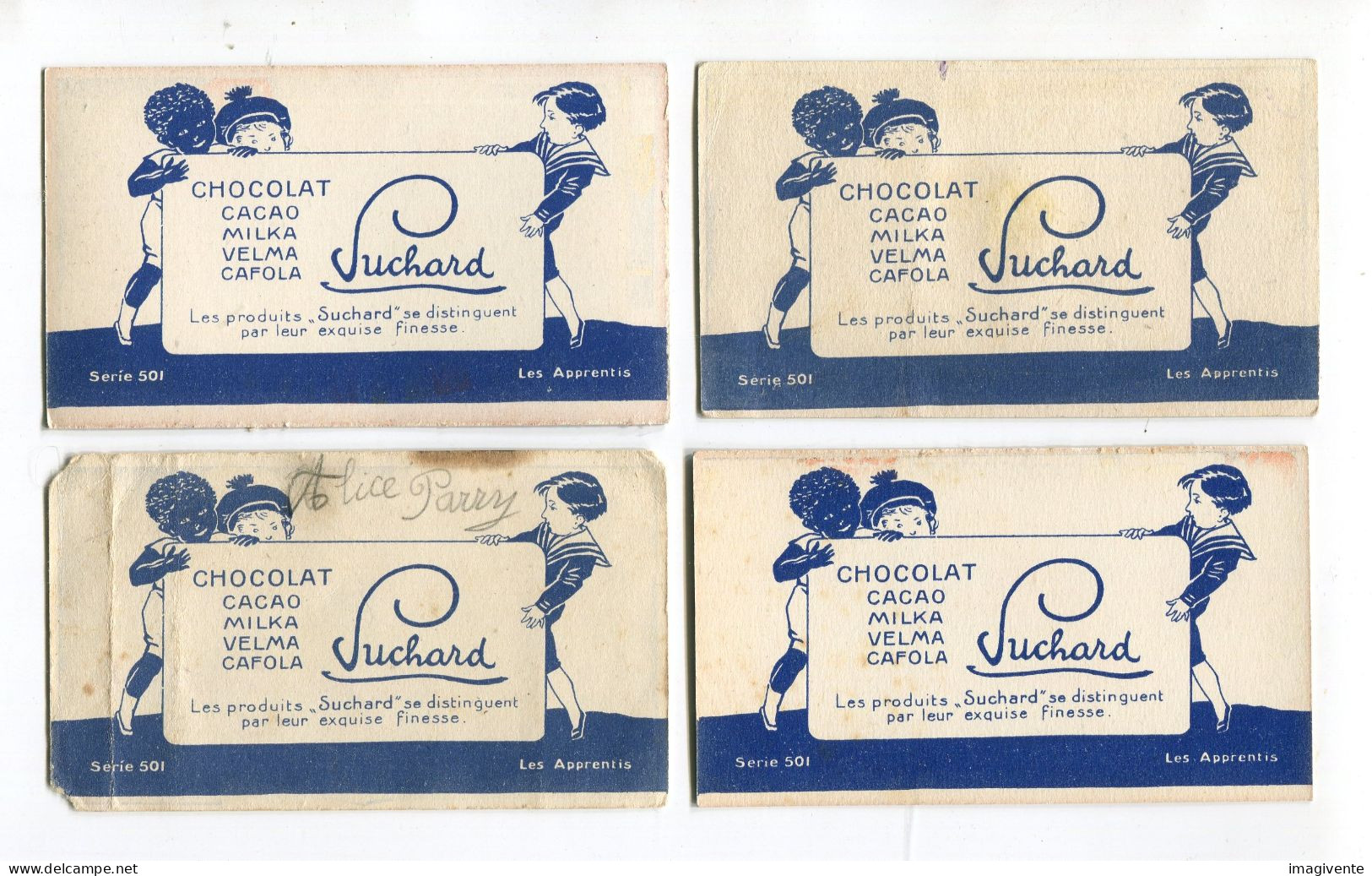 Lot De 4 Chromos Chocolat SUCHARD Series 501 Les Apprentis Variante Cadre Blanc - Suchard