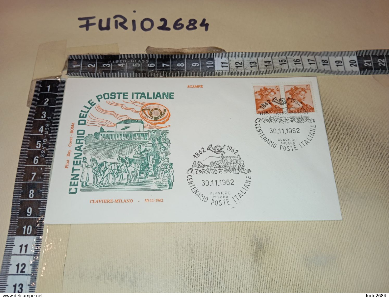 HB12690 FDC ROMA TIMBRO ANNULLO CENTENARIO DELLE POSTE ITALIANE DILIGENZA CLAVIERE MILANO - FDC