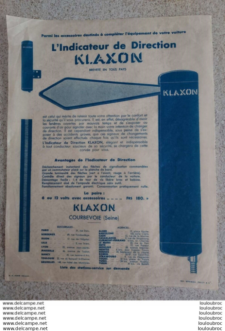 KLAXON INDICATEUR DE DIRECTION  PELURE PUBLICITAIRE 26 X 21 CM - Publicités