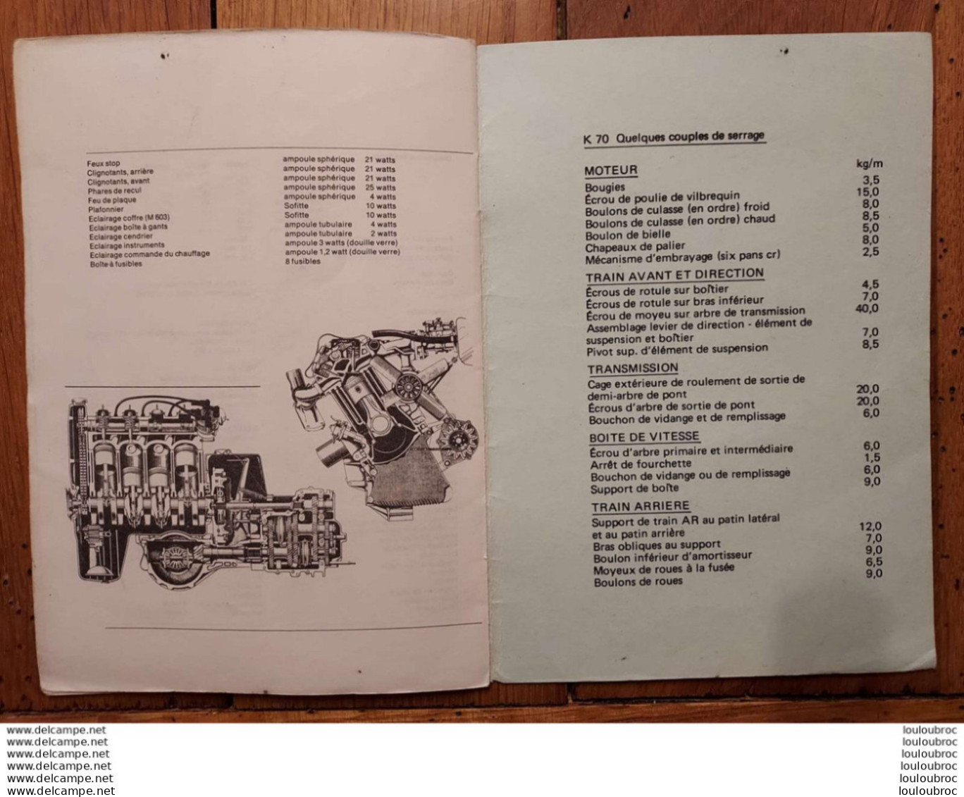 VOLKSWAGEN K70 LIVRET CARACTERISTIQUES TECHNIQUES 7 PAGES - Auto