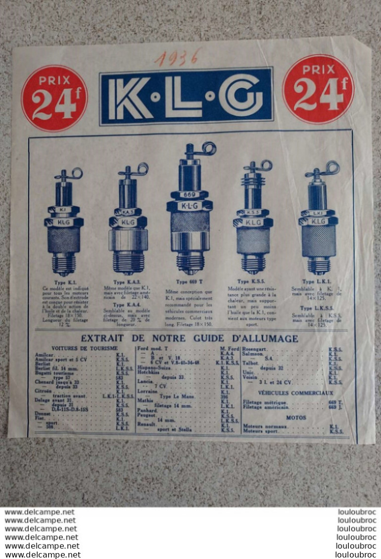 BOUGIES K.L.G.  PELURE PUBLICITAIRE 26 X 21 CM - Publicités