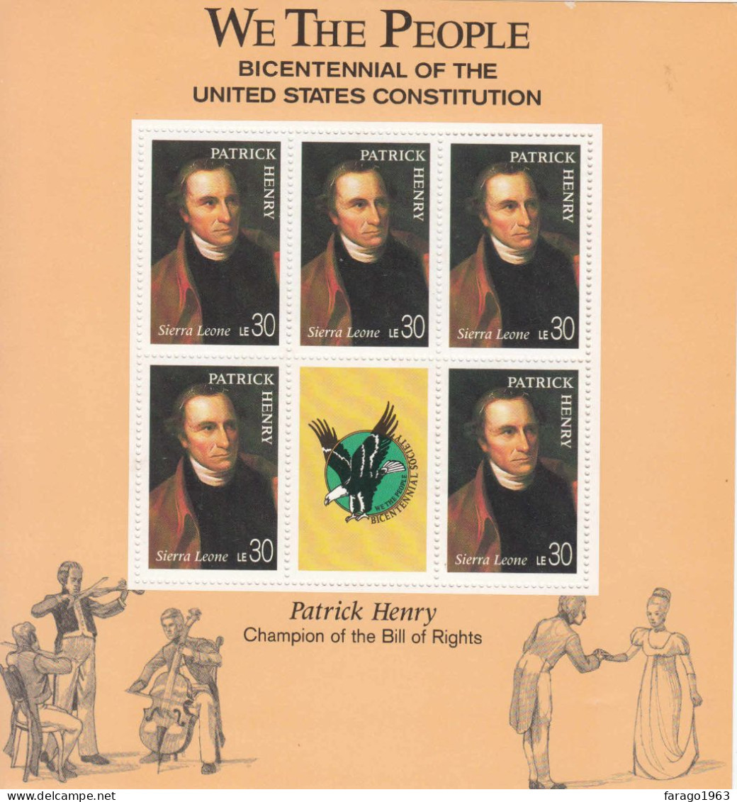 1987 Sierra Leone USA Constitution Patrick Henry Violins Miniature Sheet Of 5 MNH - Sierra Leone (1961-...)