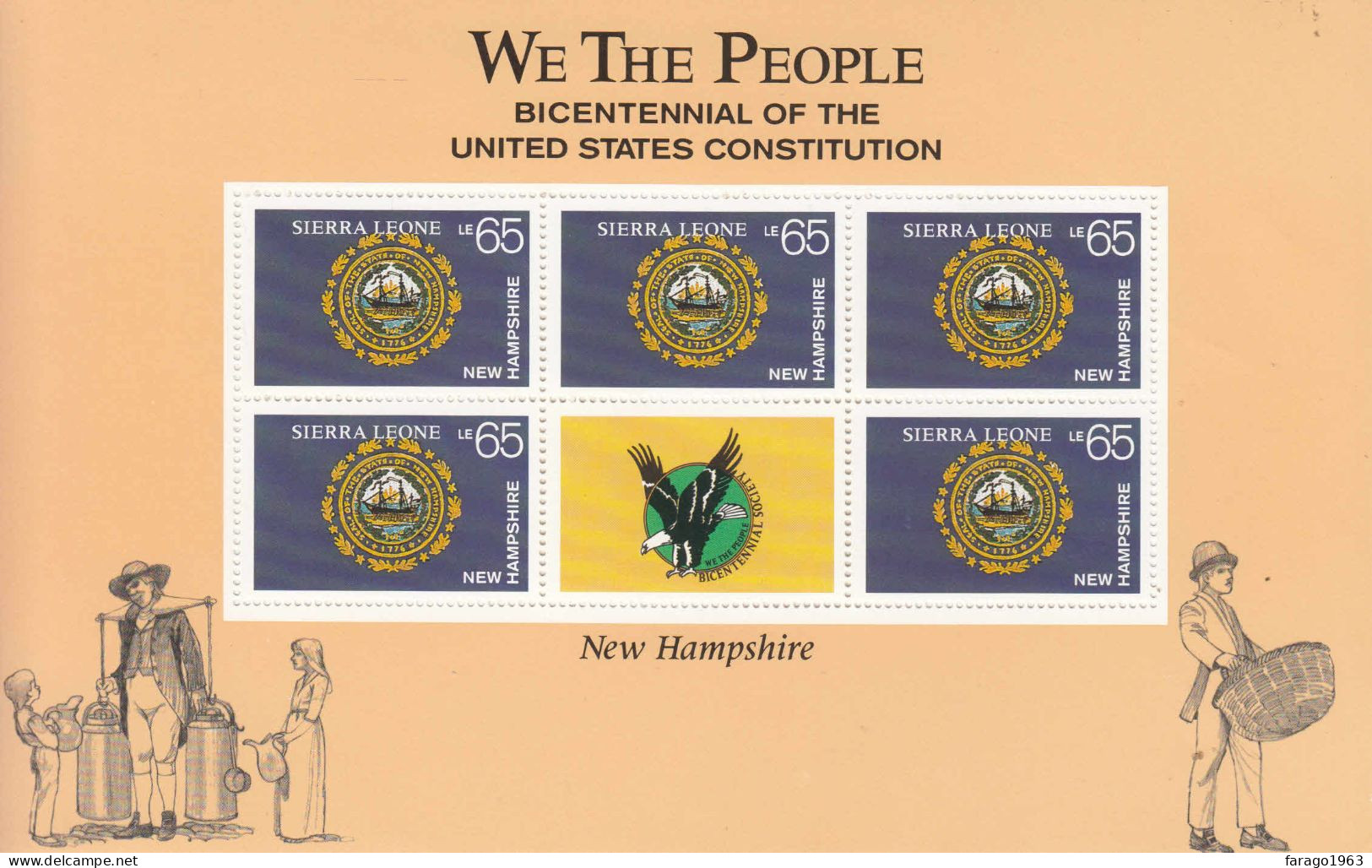 1987 Sierra Leone USA Constitution New Hampshire Miniature Sheet Of 5 MNH - Sierra Leone (1961-...)