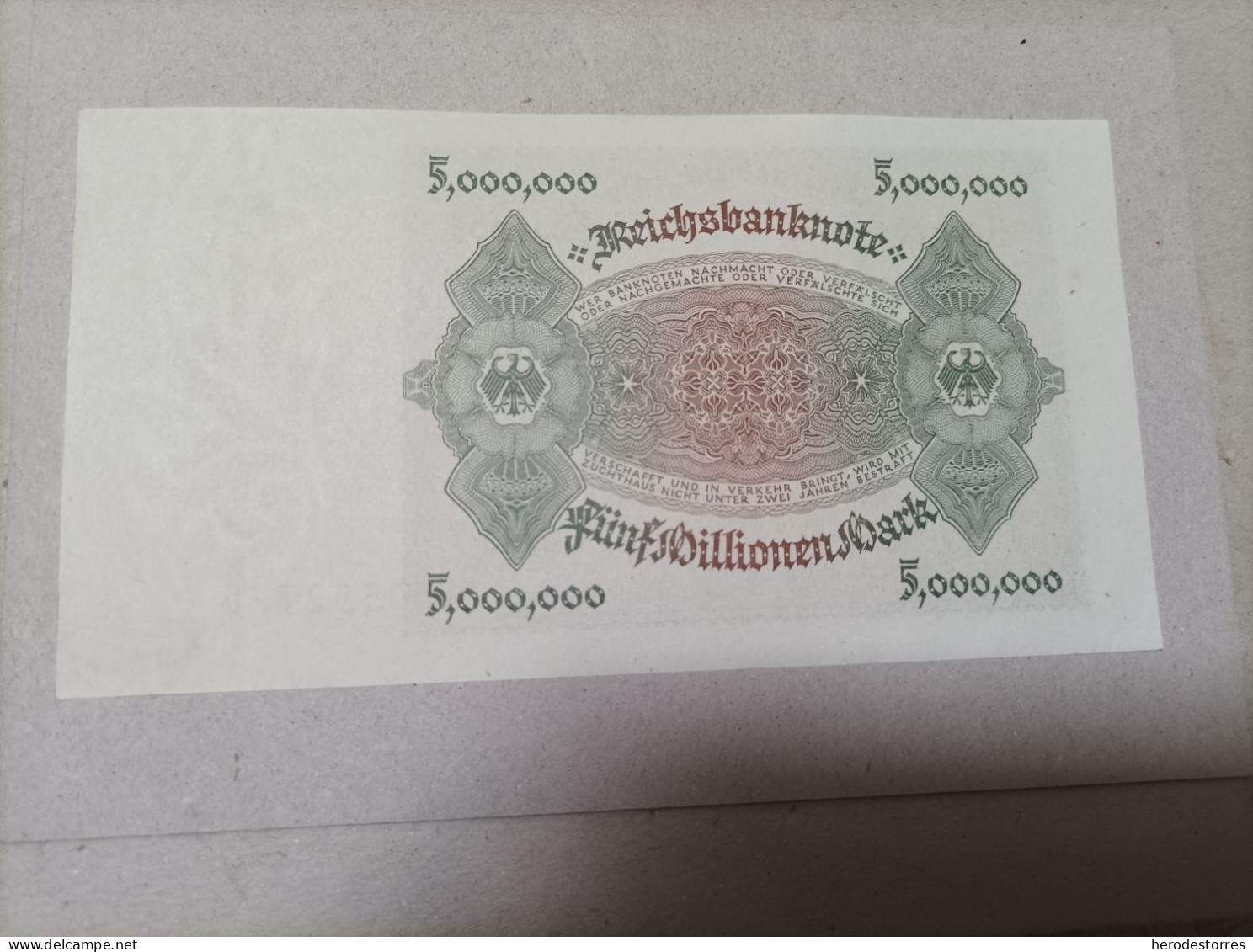 Billete Alemania, 5.000.000 Millones Mark, Año 1923, Serie A00552737, N Bajisimo, UNC - Deutsche Golddiskontbank