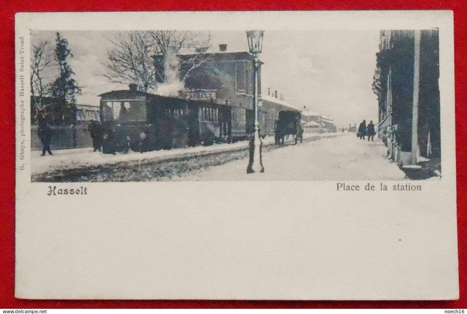 CPA 190? Hasselt. Place De La Station. Tram, Attelage En Hiver - Hasselt