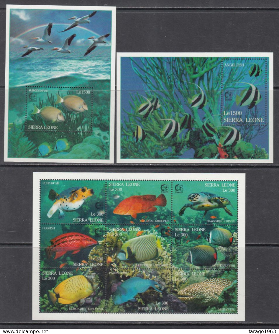 1995 Sierra Leone Singapore Marine Life Fish Turtles Set Of 3 Sheets MNH - Sierra Leone (1961-...)