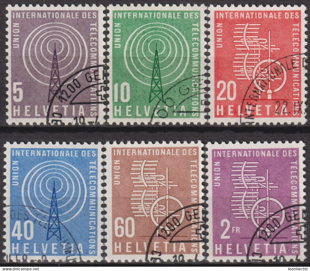1958 CH / Dienstmarke UIT ° Mi:CH-UIT 1-6, Yt:CH S393-398, Zum:CH-UIT 1-6, 100 Jahre Internationale Fernmeldeunion - Dienstzegels