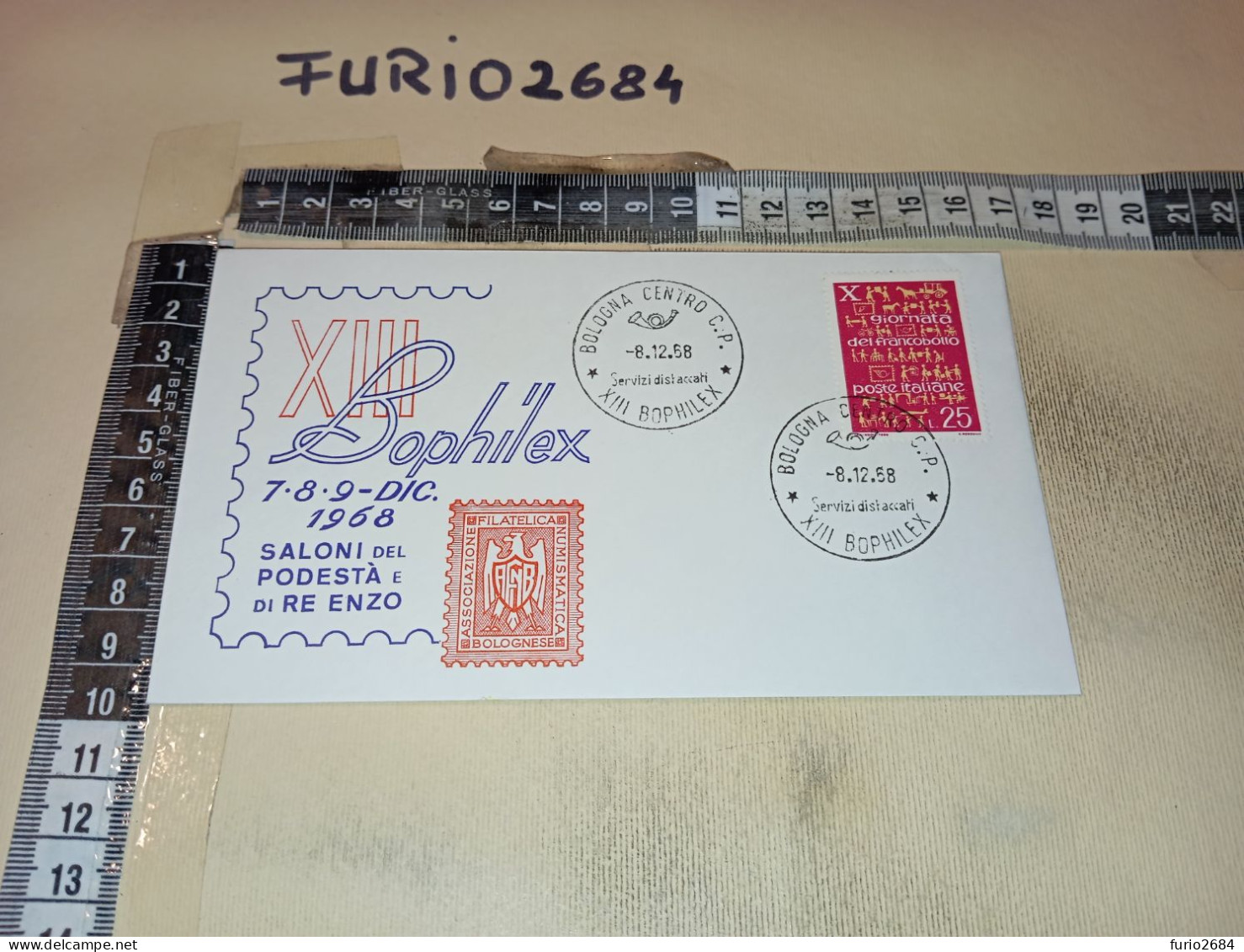 HB12708 FDC TIMBRO ANNULLO BOLOGNA 1968 XIII BOPHILEX SALONI DEL PODESTA' E DI RE ENZO - FDC