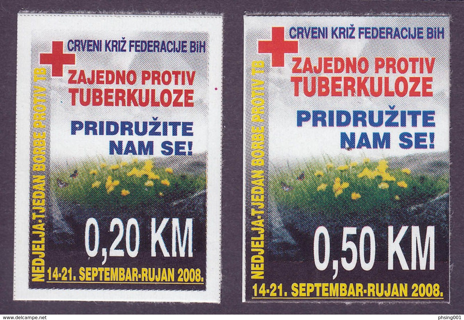 Bosnia And Herzegovina 2008 TBC Red Cross Croix Rouge Rotes Kreuz Tax Charity Surcharge Self Adhesive 2 Value MNH - Bosnië En Herzegovina