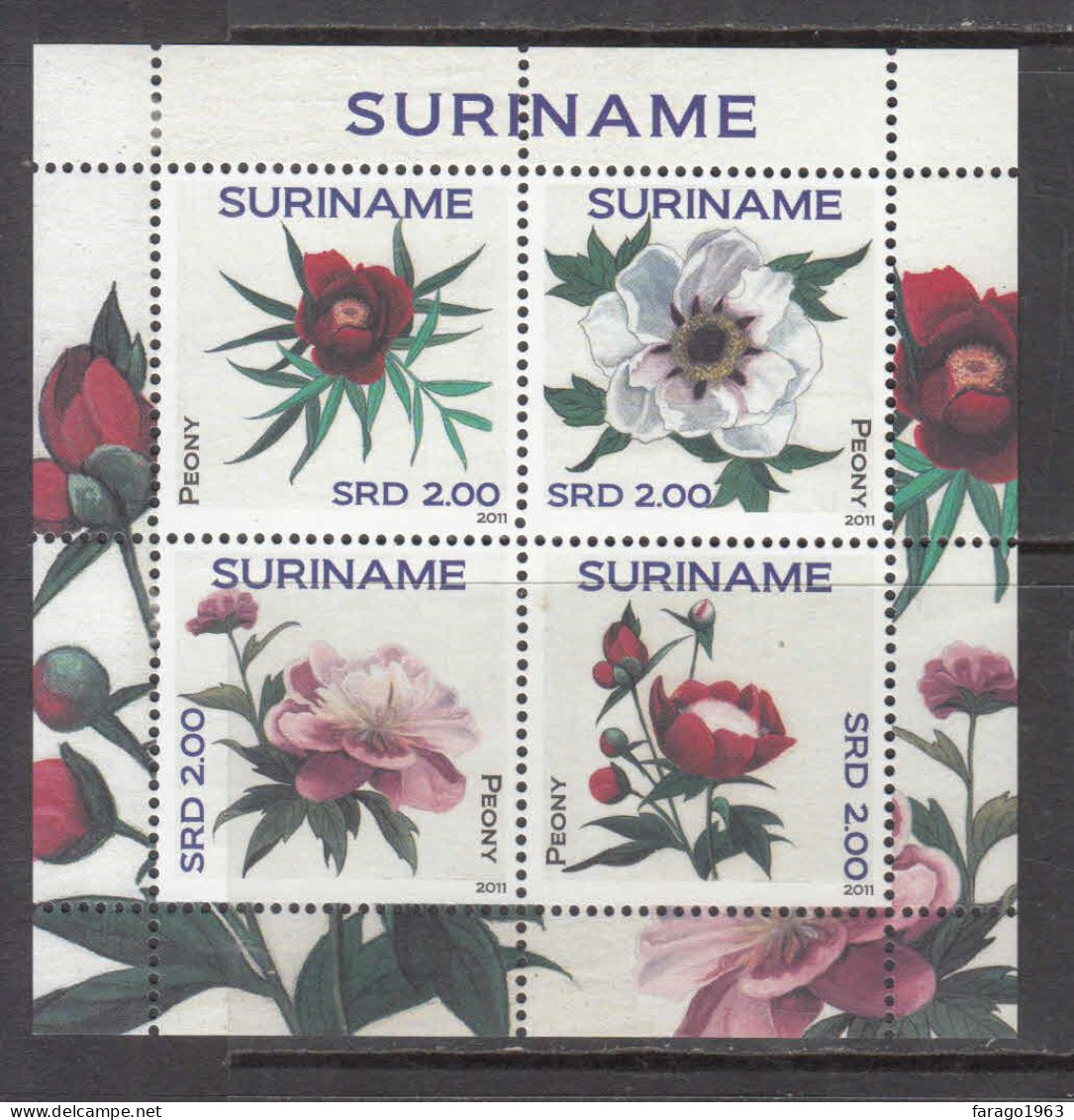 2011 Surinam Suriname Peony Flowers Miniature Sheet Of 4 MNH - Suriname