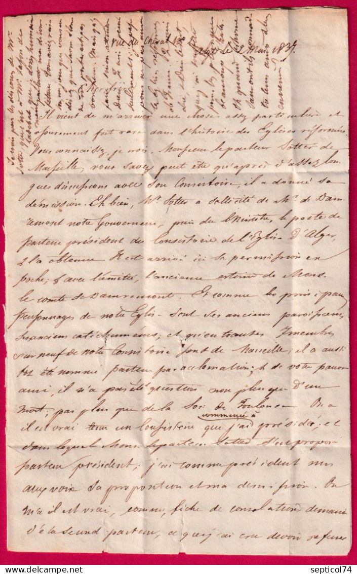 GRIFFE PURIFIEE A TOULON EN ROUGE AU RECTO ALGER POSS AFR 1837 POUR MENS ISERE LETTRE - 1801-1848: Precursori XIX