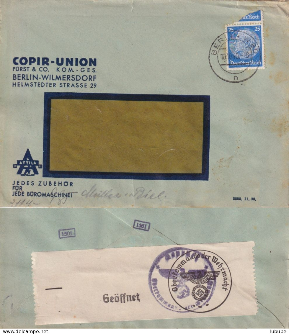Zensur Brief  "Copir-Union Fürst, Berlin Wilmersdorf" - Biel          1940 - Storia Postale