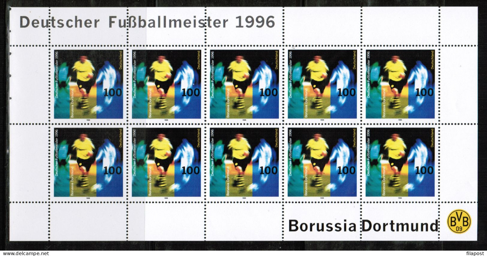 Germany 1996 / Michel 1879 Kb - German Football Champions, Borussia Dortmund 1996, Sport - Sheet Of 10 Stamps MNH - Nuovi