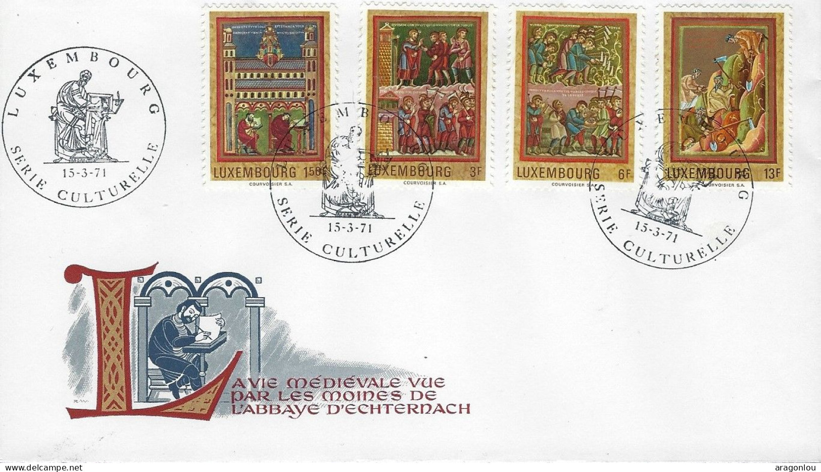 Luxembourg - Luxemburg -  Enveloppe  1971      Caritas   La Vie Médiévale Vue Par Les Moines De L'Abbaye D'Echternach - Gebraucht