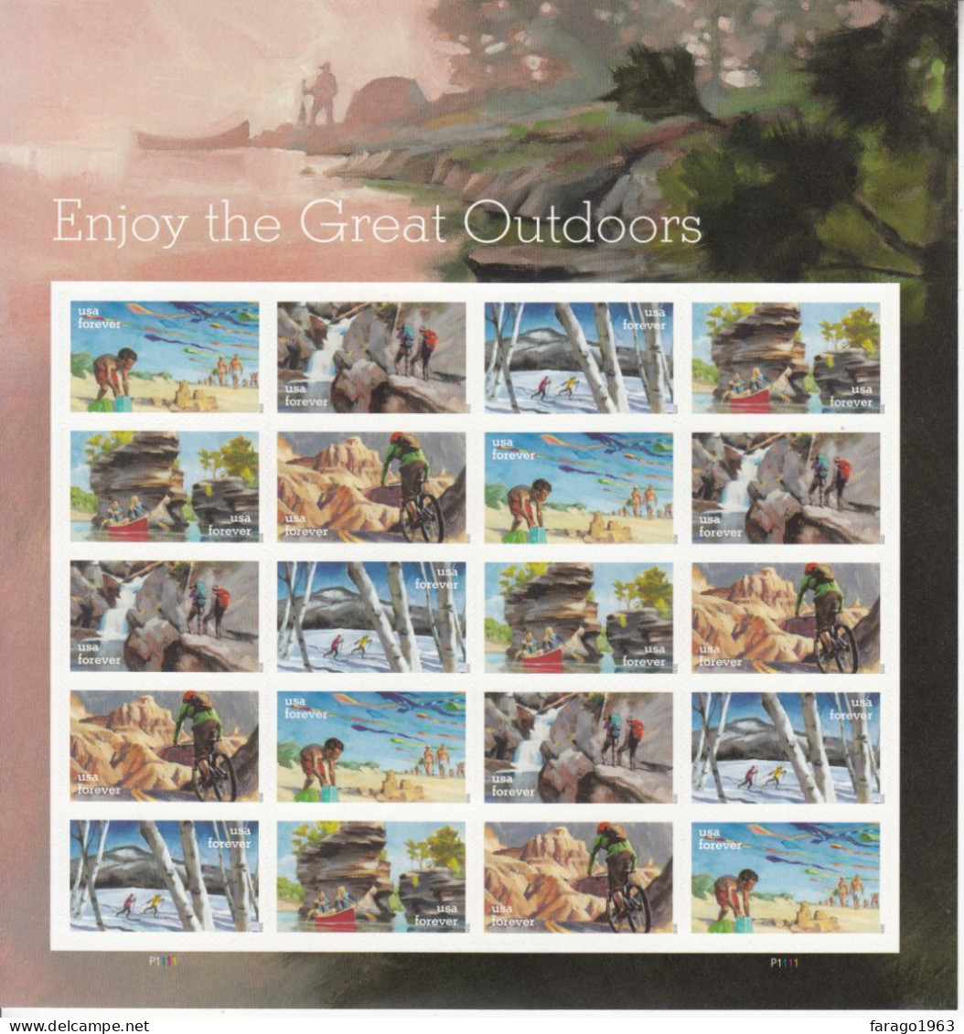 2020 United States Enjoy The Great Outdoors Cycling Canoeing Hiking Miniature Sheet Of 20 MNH @ BELOW FACE VALUE - Ungebraucht