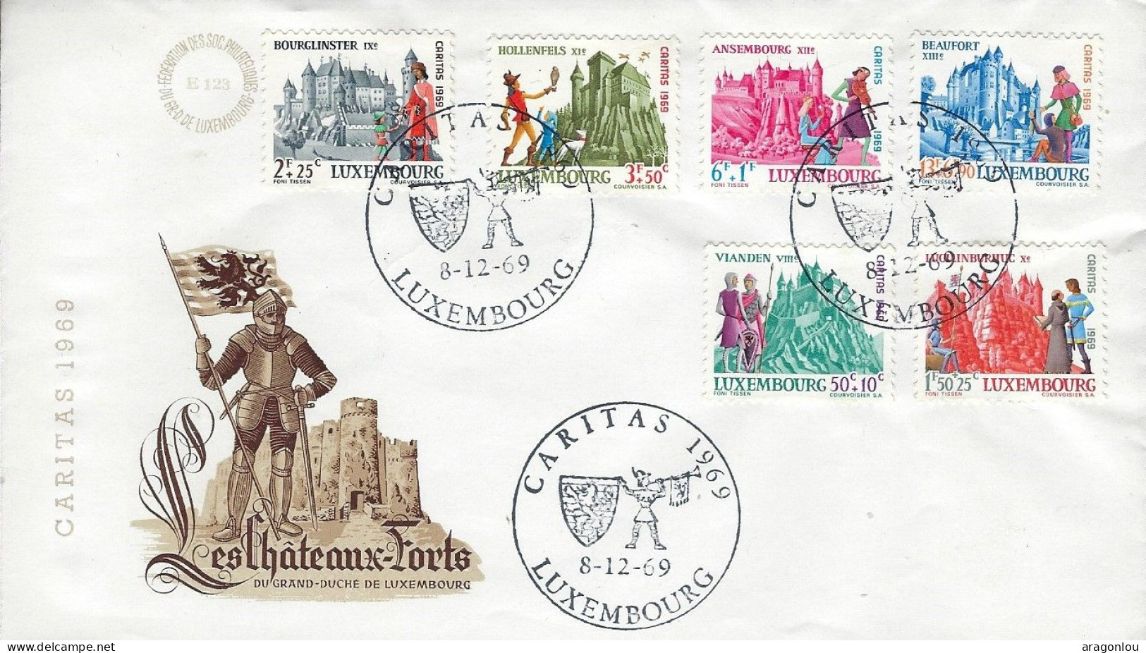 Luxembourg - Luxemburg -  Enveloppe  1969         Caritas      Les Châteaux - Forts - Usados