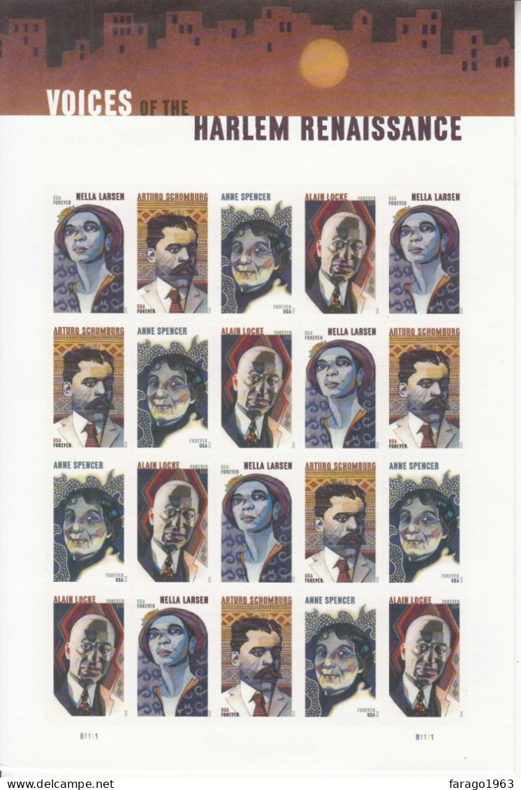 2020 United States Harlem Renaissance Miniature Sheet Of 20 MNH @ BELOW FACE VALUE - Nuevos