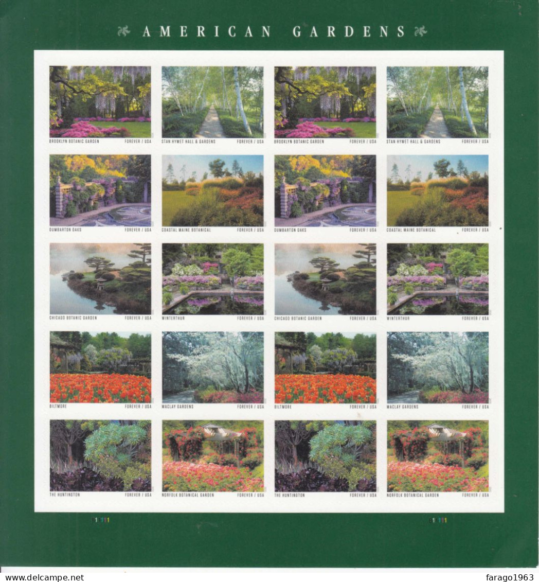 2020 United States American Gardens Flowers Trees Miniature Sheet Of 20 MNH @ BELOW FACE VALUE - Unused Stamps
