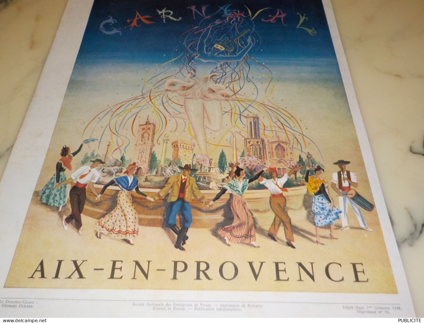 ANCIENNE PUBLICITE CARNAVAL AIX EN PROVENCE 1948 - Publicités