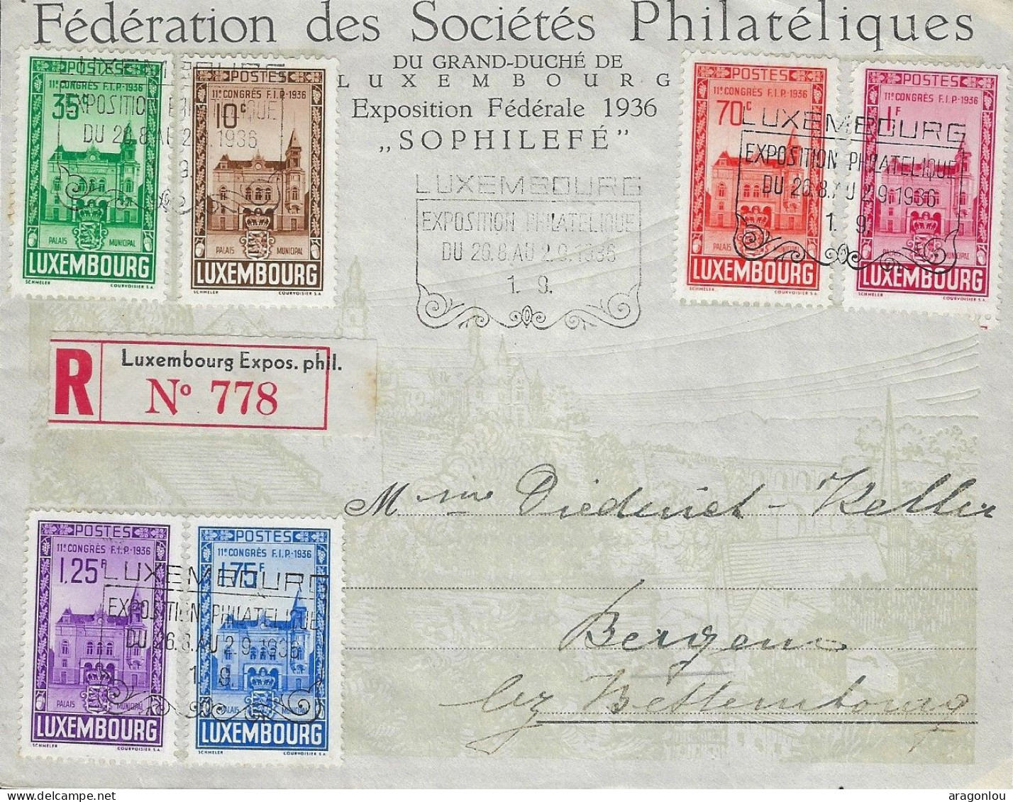 Luxembourg - Luxemburg -  Lettre  Recommandé   1936   Satzbrief   Expo Stempel - Used Stamps