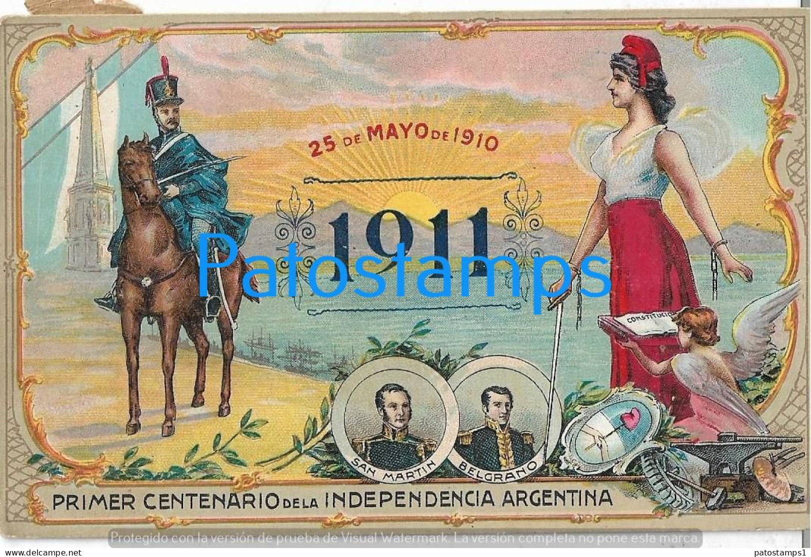 227220 ARGENTINA ART ARTE 1º CENTENARIO DE LA INDEPENDENCIA PATRIOTIC HERALDRY FLAG POSTCARD - Argentina