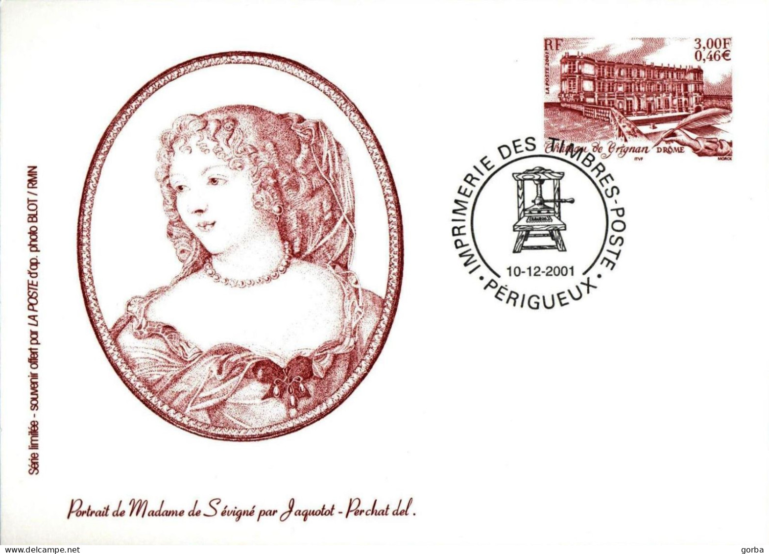 *Carte Souvenir Entier Postal - Madame De Sévigné Et Château De Grignan (26) - Cachet Périgueux - Pseudo-entiers Officiels