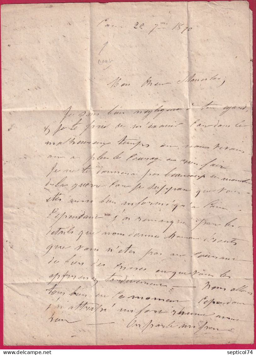 GUERRE 1870 ARMEE DE LA LOIRE CAEN CALVADOS POUR ONZAIN LOIR ET CHER PP ENCADRE LETTRE - Guerre De 1870