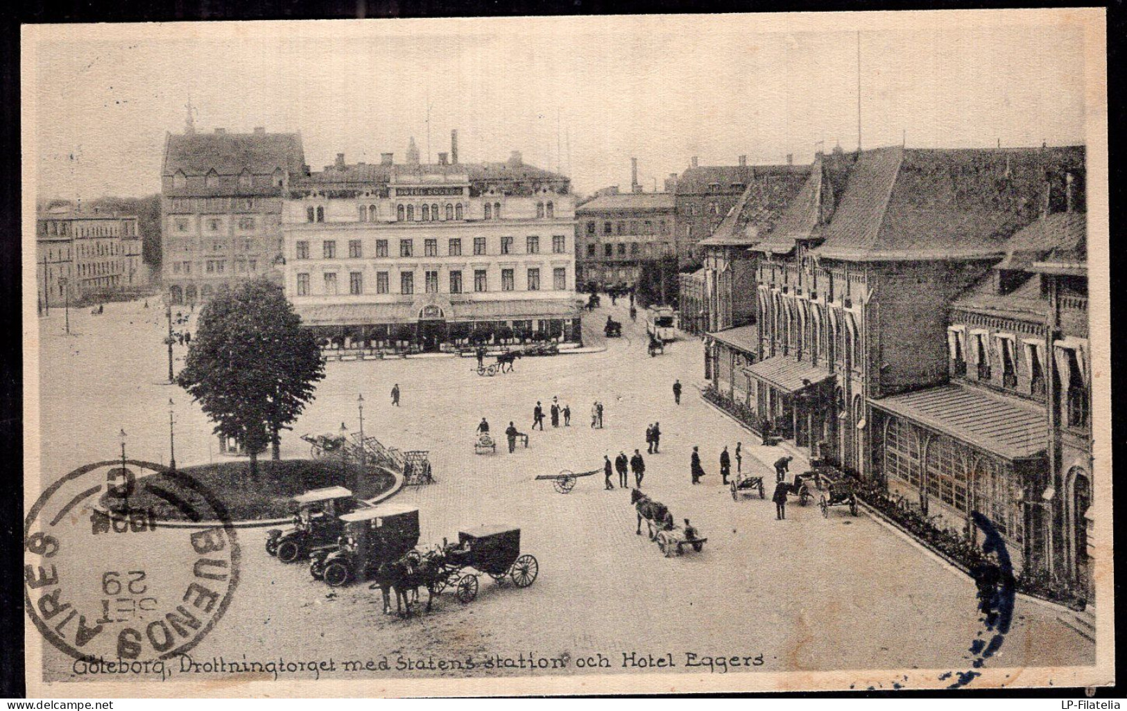 Sverige - 1929 - Goteborg - Drottningtorget With Statens Station And Hotel Eggers - Schweden