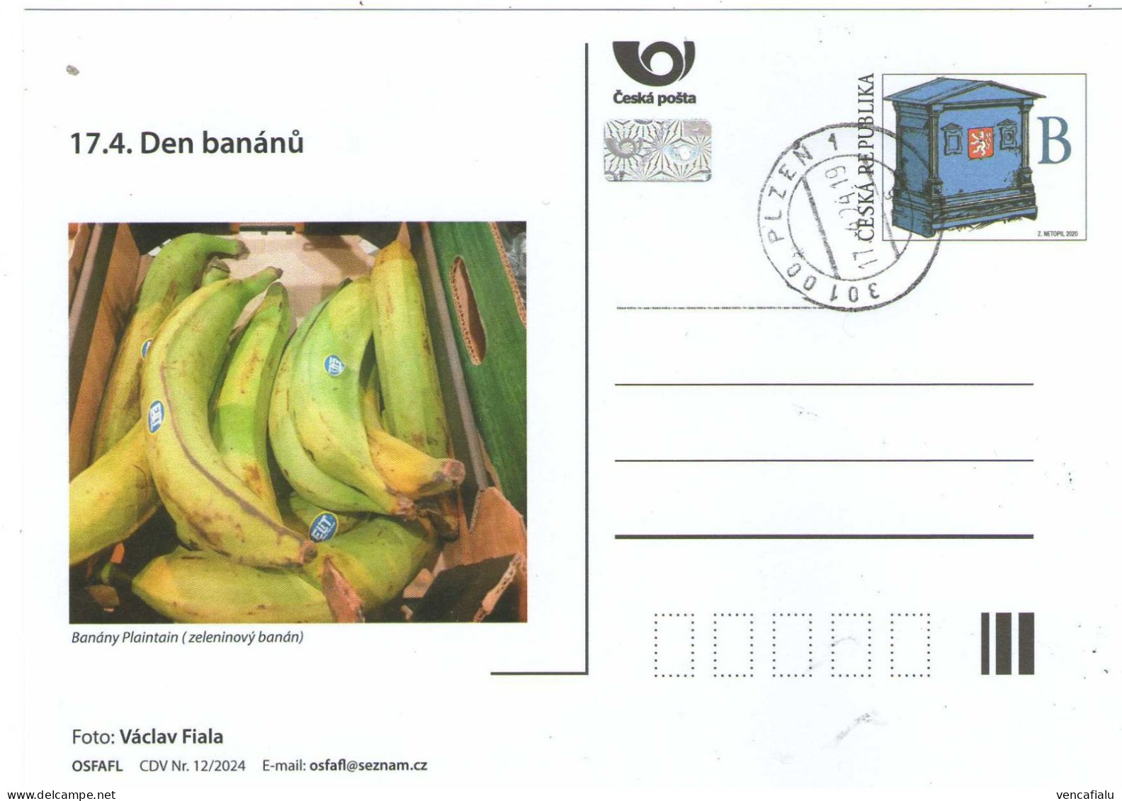 Czech Republic 2024 - Day Of Bananas, Special Postal Stationery,  Day Cancellation 17.4. - Fruits