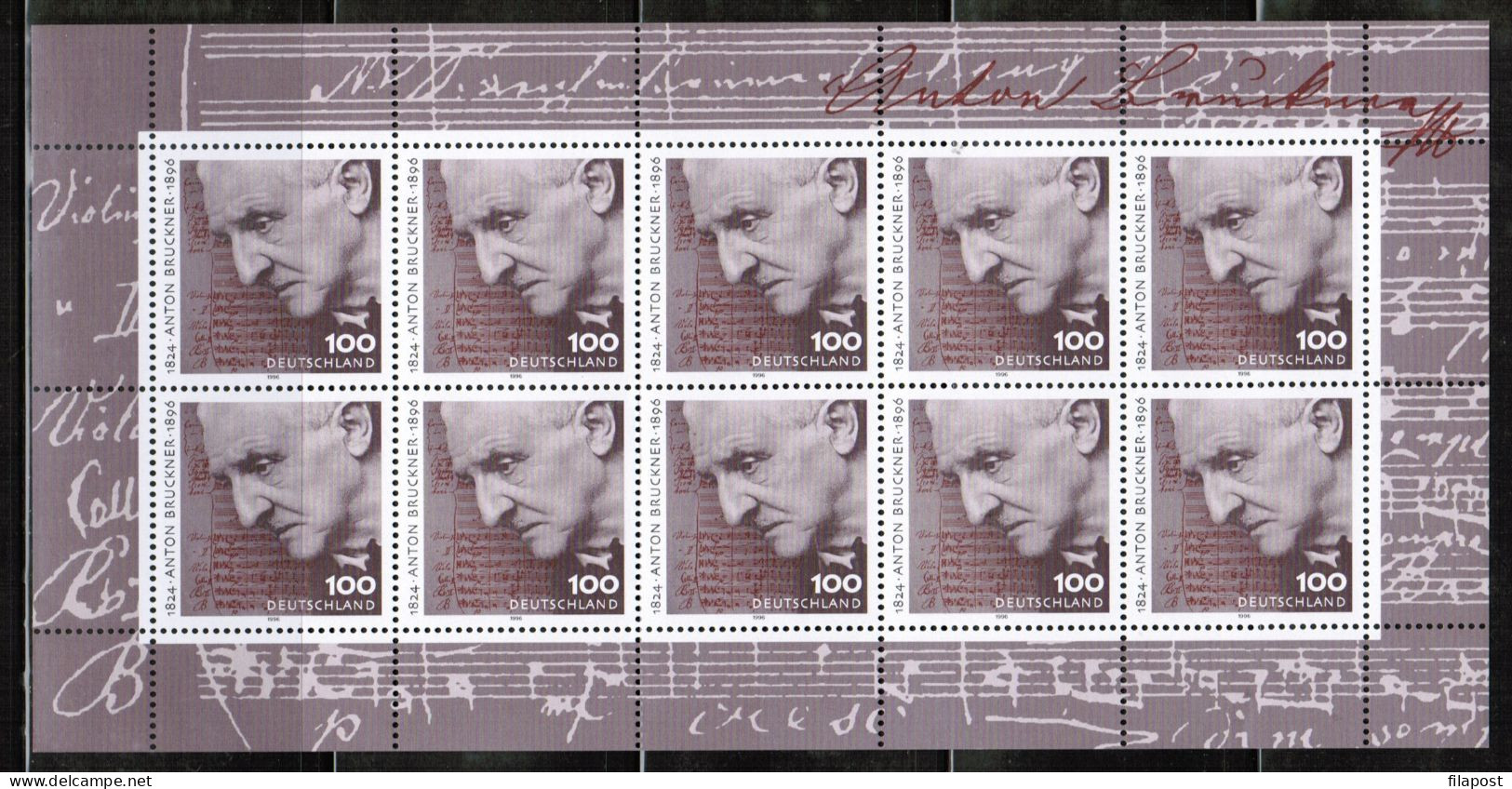 Germany 1996 / Michel 1888 Kb - Anton Bruckner, Composer, Organist, Symphony - Sheet Of 10 Stamps MNH - Unused Stamps