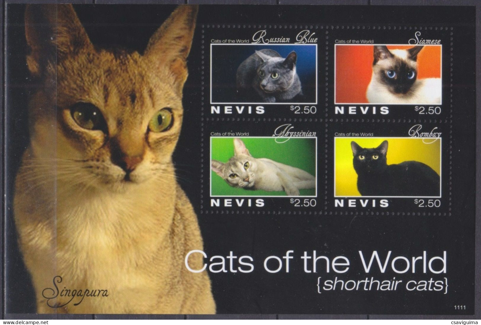 Nevis - 2011 - Cats Of The World - Yv 2221/24 - Domestic Cats