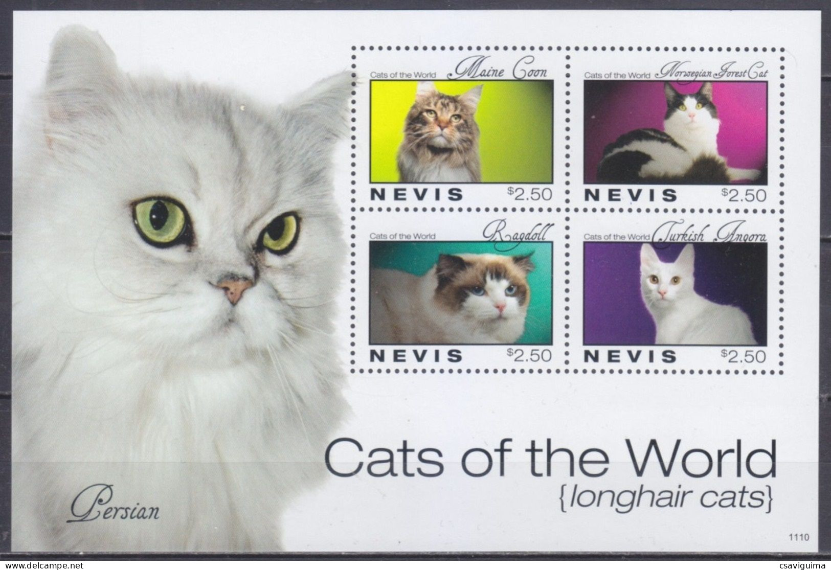 Nevis - 2011 - Cats Of The World - Yv 2217/20 - Domestic Cats